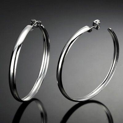 Rhodium Plated Extra Wide Hoop Earring