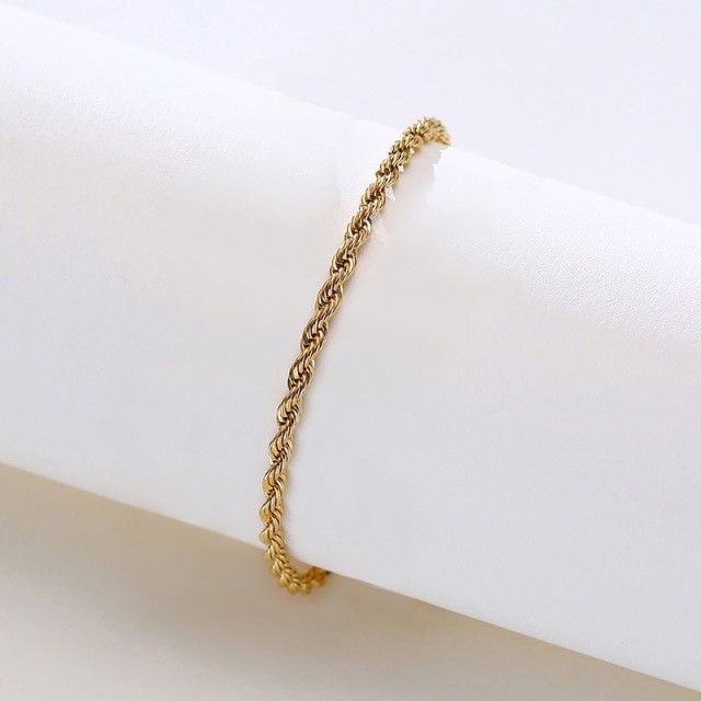 Classic Stainless Steel 3mm Rope Bracelet in Yellow - Adjustable Length