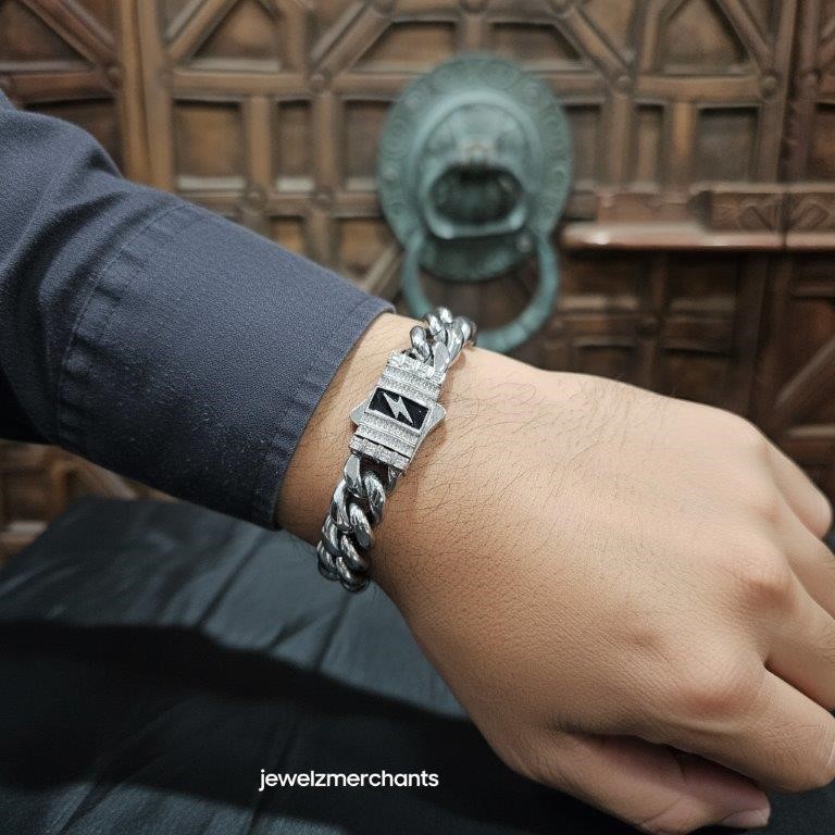 Italy 18K Triple White Gold Plated Bracelet (18KGP/Italy)-22cm-12mm