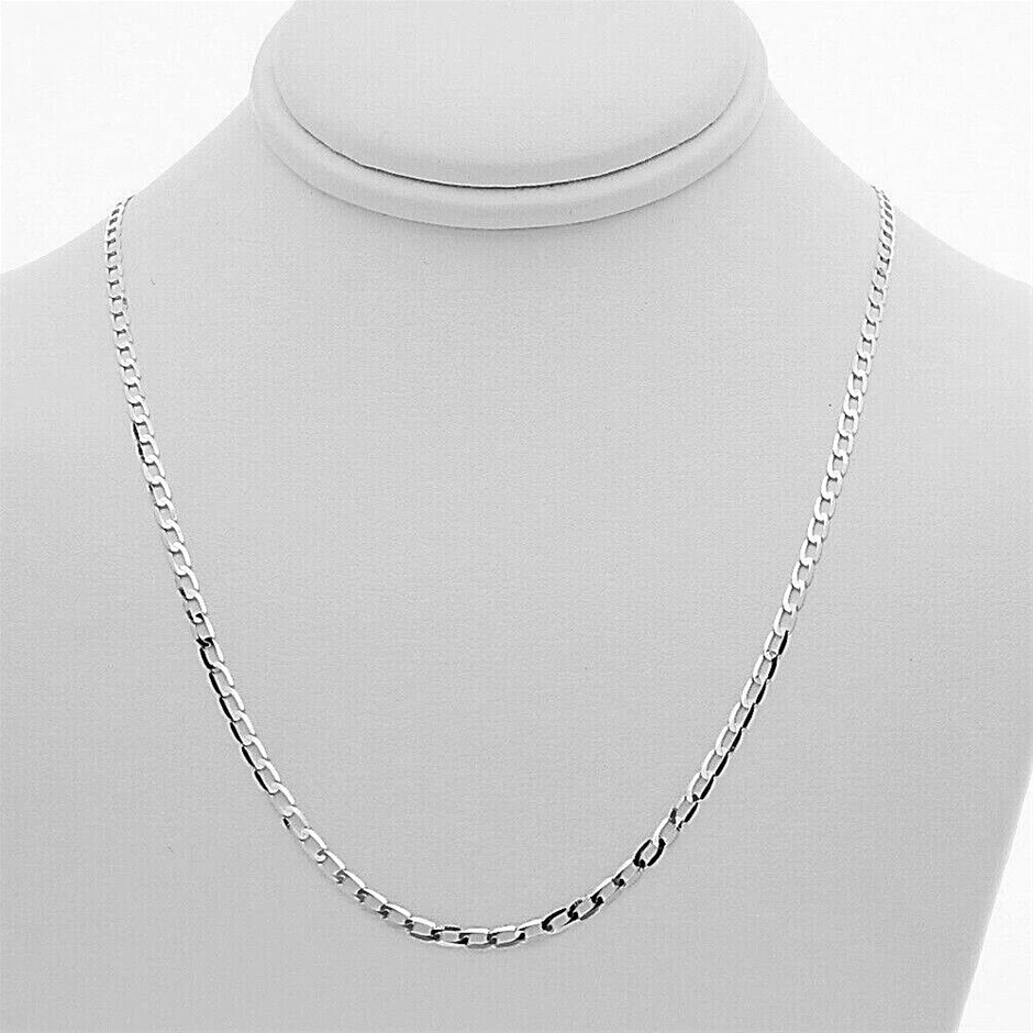 Genuine Italian 9 Karat white Gold 60 cm flat link chain necklace GRXPDE050