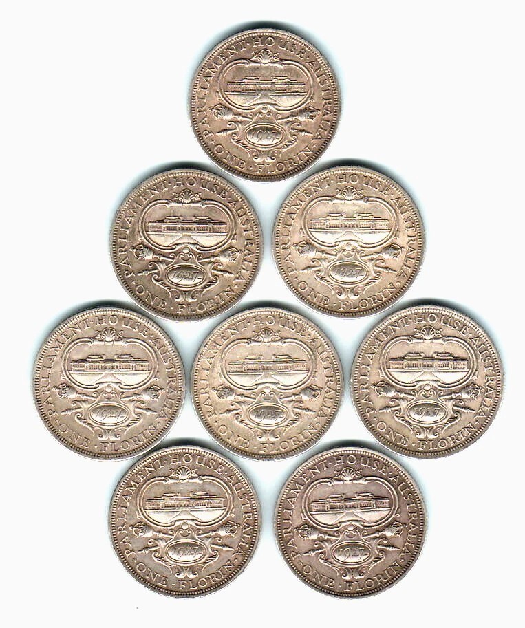 1927 Australia KGV Silver Florin x 8 coins, Scarce