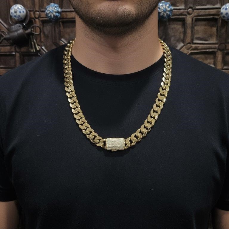 Italy 18K Triple Yellow Gold Plated Cuban Chain (18KGP/Italy)stamped-55cm