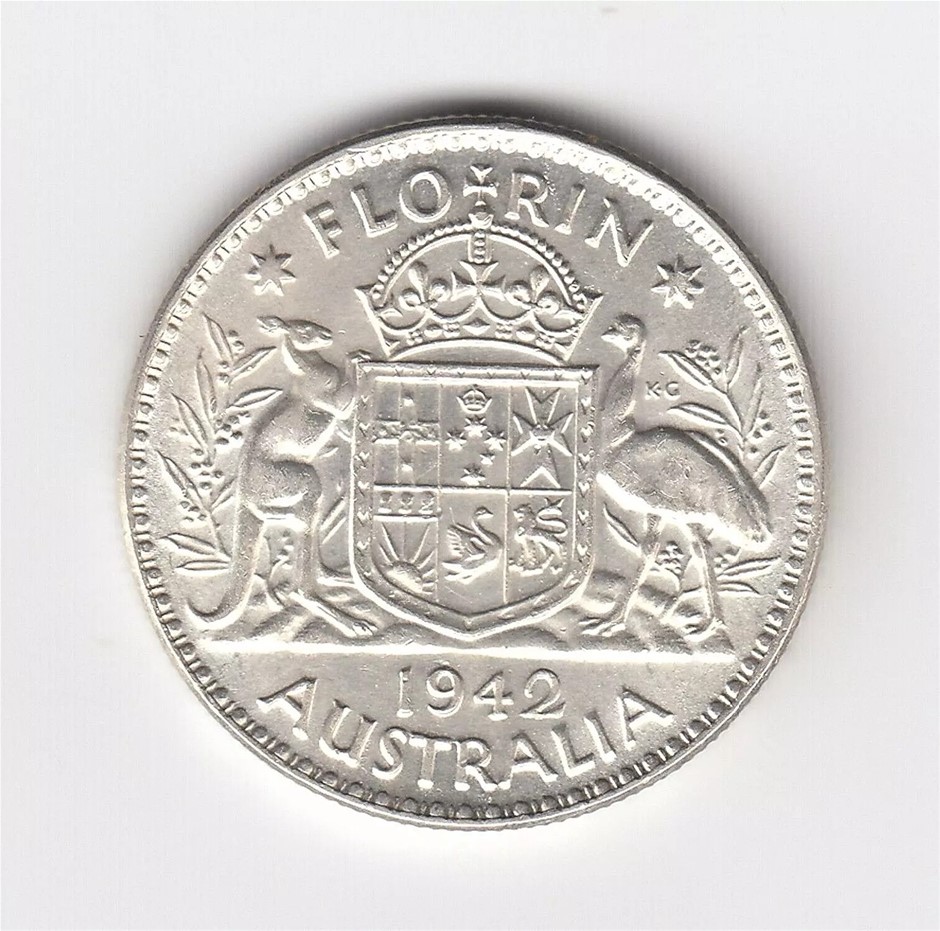 1942 KGVI Australia Florin (92.5% Silver) - Greate Vintage Coin
