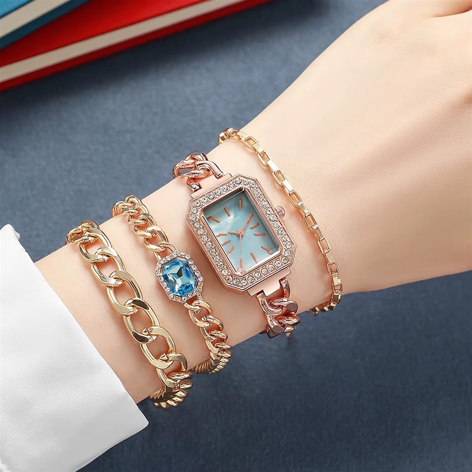 Luxury Women's 4PCS Watch and Bracelets Set