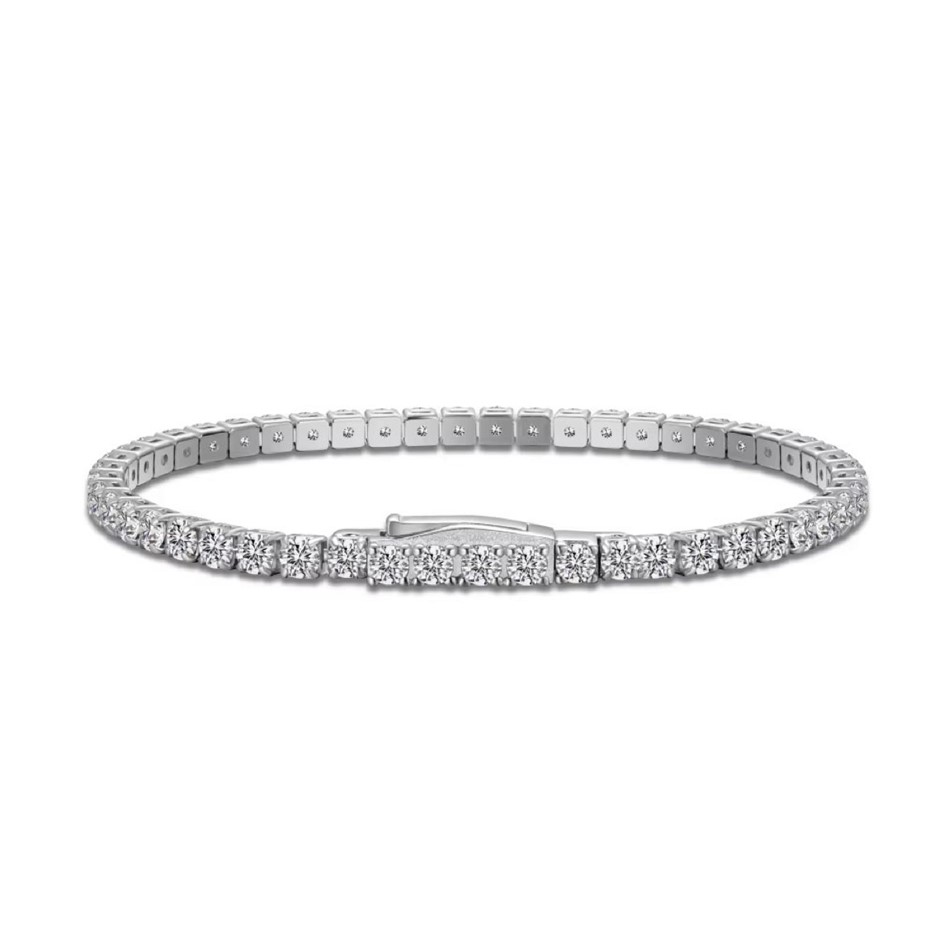3mm Simulated Diamonds 925 Sterling Silver Tennis Bracelet-17cm
