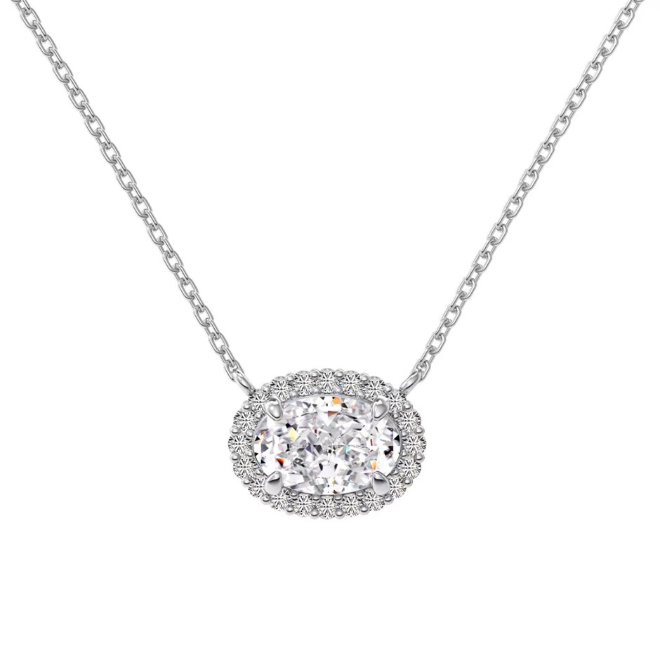 1.5ct 925 Sterling Silver Simulated Diamonds Oval Pendant Necklace