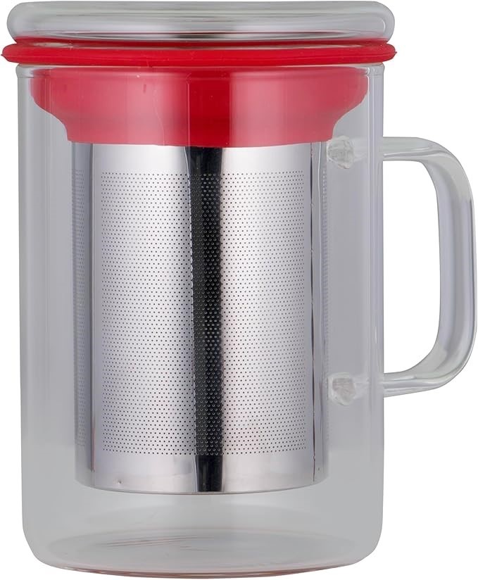 AVANTI Borosilicate Glass Tea Mug with Infuser, 420ml, Red
