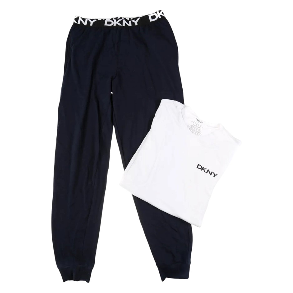 DKNY Men's Sleepwear Set, Size S, Incl: Crew Tee & Jogger, White/Navy. Buy