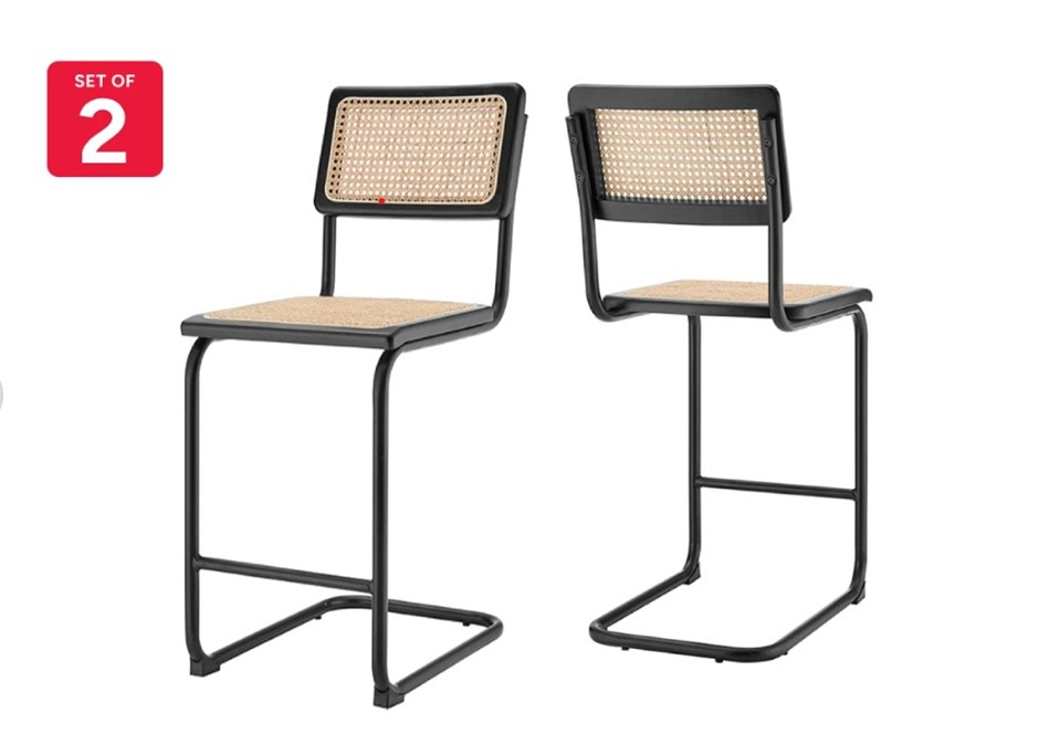 MATT BLATT Marcel Breuer Cesca Counter Stools Replica (Black/Rattan), Set o