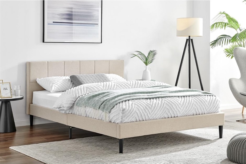 OVELA Theodore Bed Frame, Beige, Double, OVTHEOBFDBA.