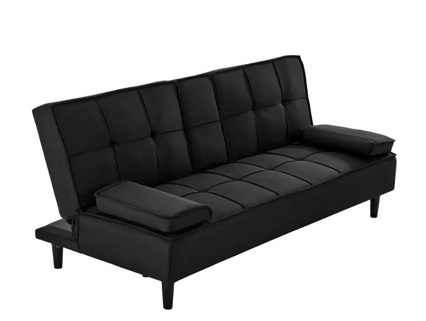 OVELA Apline Sofa Bed, Black, 1830 x 1070 x 375/810mm.