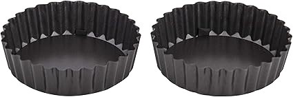 x2 MASTERPRO Individual Round Fluted Tart Tin Set/2, Black.
