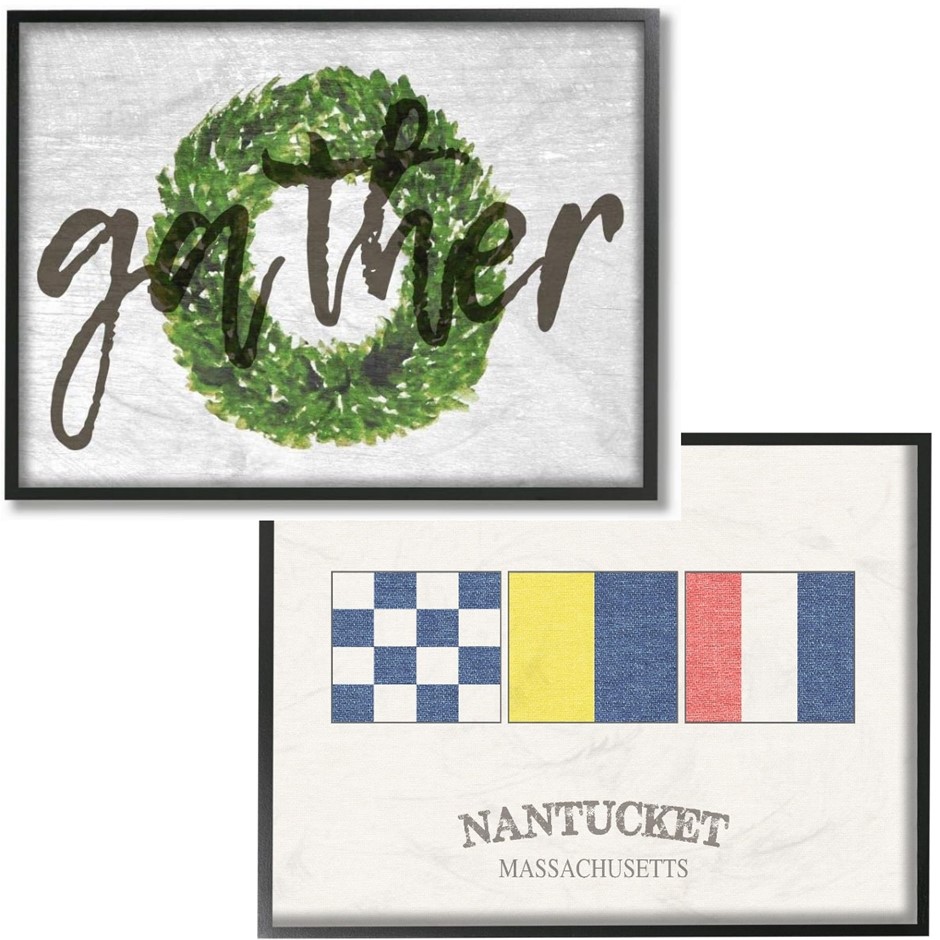 BUNDLE: Stupell Home Wall Arts Nautical Flags & “Gather” Boxwood Wreath 16"
