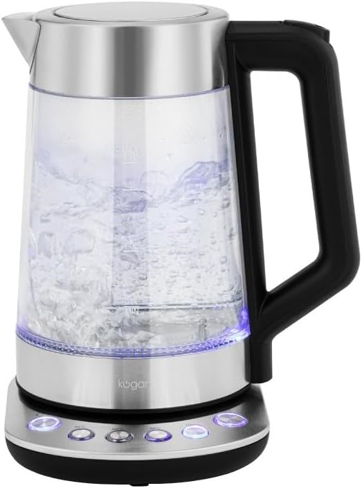 KOGAN Double Wall Glass Smart Kettle, 1.7L, Stainless Steel.