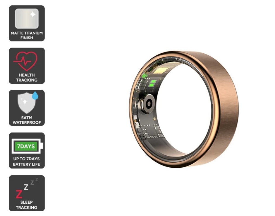KOGAN Aura Ti Smart Ring, Size 9, Titanium, Rose Gold.