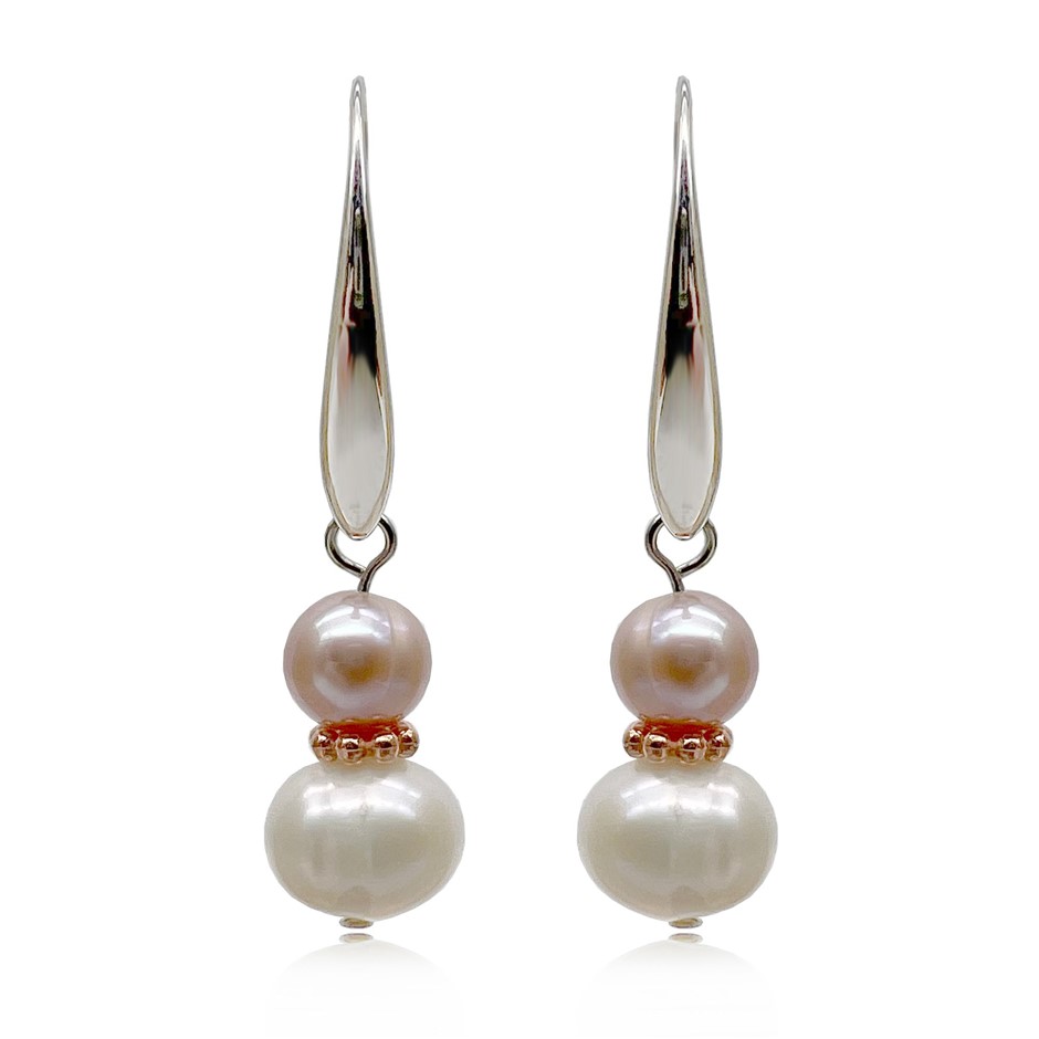 6-9mm Lavender & White Freshwater Pearl Drop Earrings