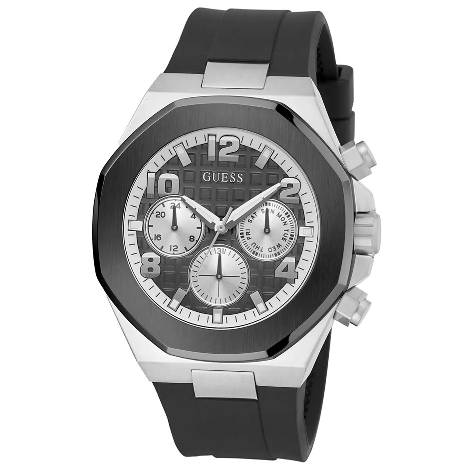 GUESS Men's Black Silver Empire Watch, GW0583G1. RRP: $399.95. NB: minor sc