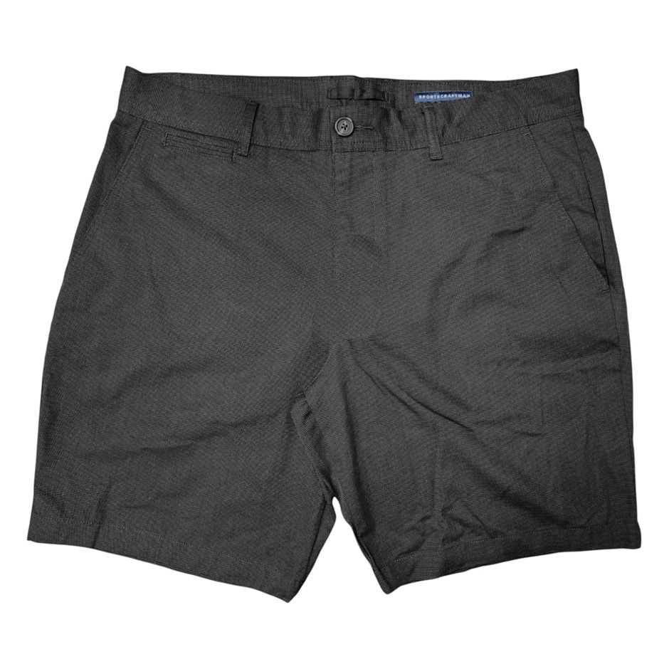 SPORTSCRAFT Men's Textured Short, Size 34, 98% Cotton, Black, AG206265. Bu