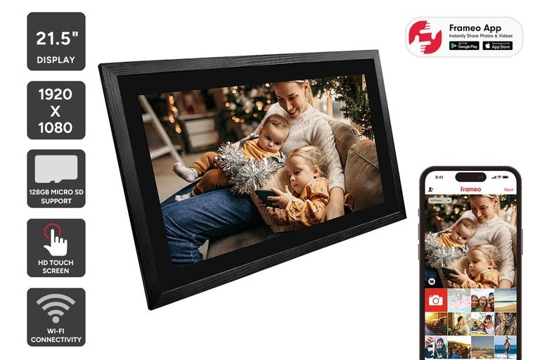 Kogan 21.5" Wi-Fi Digital Photo Frame with Frameo App (Blackened Oak). NB: