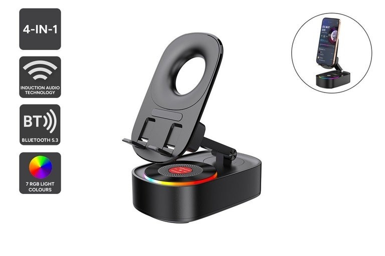 Kogan 4-in-1 Wireless Induction Bluetooth Speaker with Phone Holder and Pow