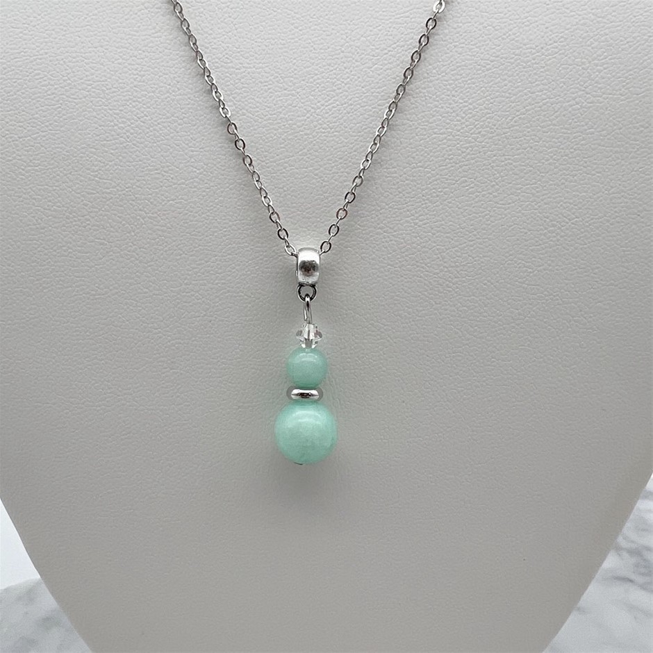 Aqua Malaysia Jade 'Quartz' & Swarovski® Crystal Platinum Plated Necklace