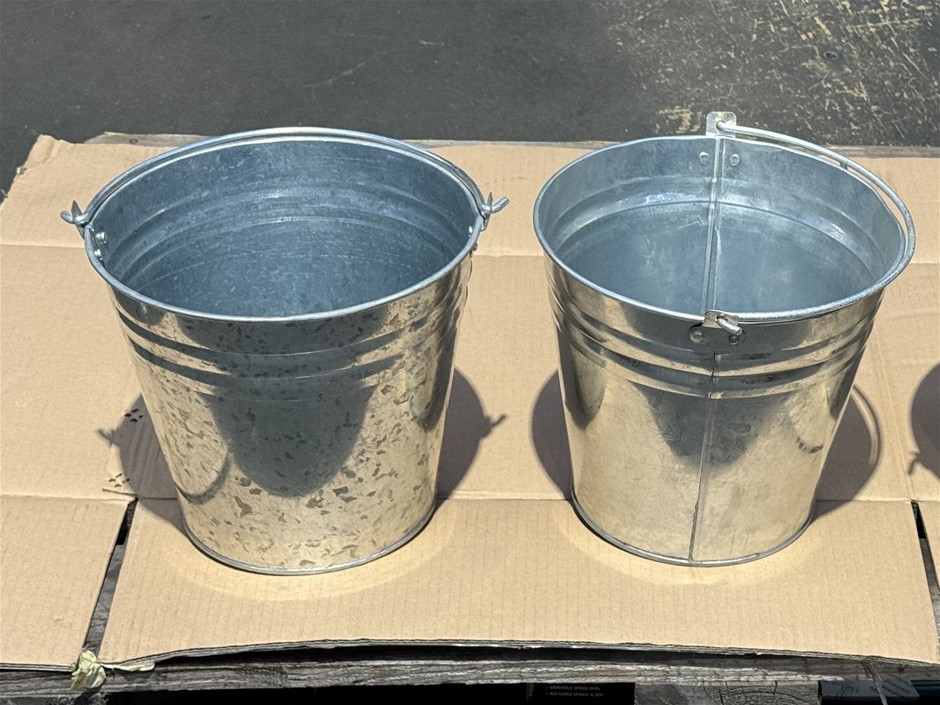 Galvanised Round Bucket, Vintage Decorative 10 Litres (approx) x 2 units