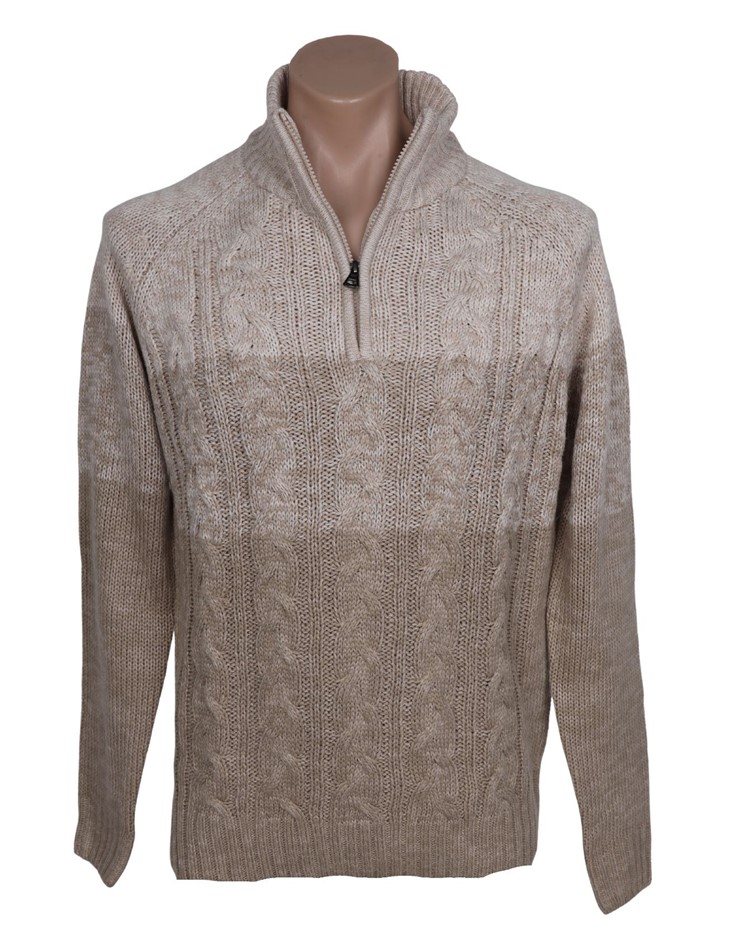 WEATHERPROOF Knit Zip Mock-Neck Pullover, Size L, Beige Marle.
