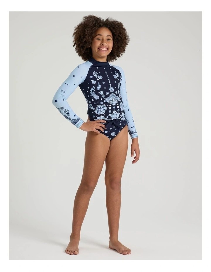 TILII Recycled Long Sleeve Tie Front Rashvest. Size: 14. In Navy.