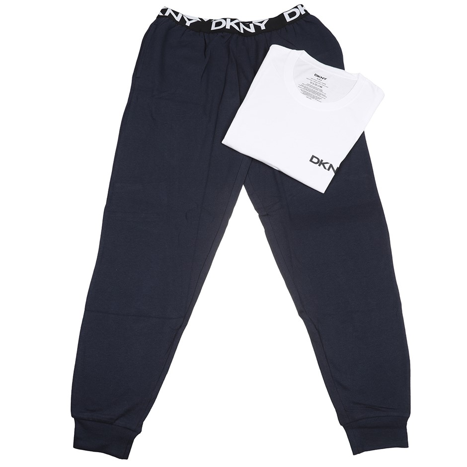 DKNY Men's Sleepwear Set, Size M, Incl: Crew Tee & Jogger, White/Navy. NB: