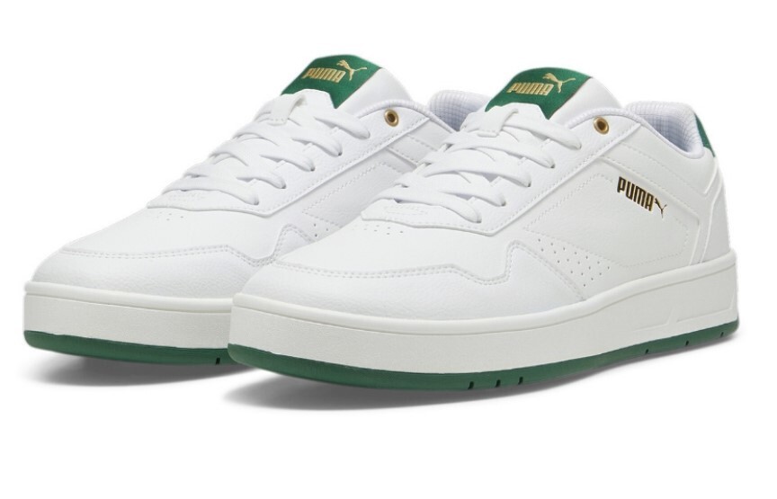 PUMA Men's Court Classic Shoes, Size US10.5, White/Green/Gold (03), 208078.