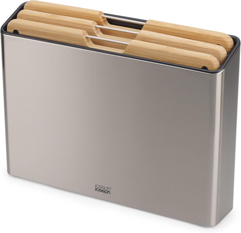 JOSEPH JOSEPH Folio Steel Bamboo Premium Chopping Board Set with Slimline C