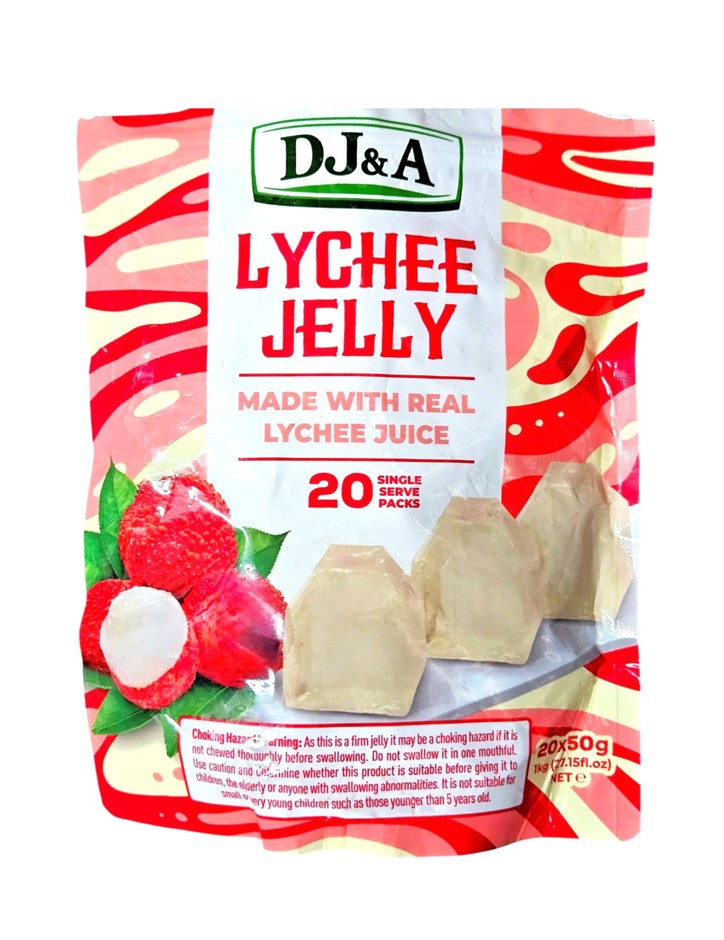 3 x Pack of 20pc DJ&A Lychee Jelly Made from Real Lychee, 1kg. N.B: Damaged