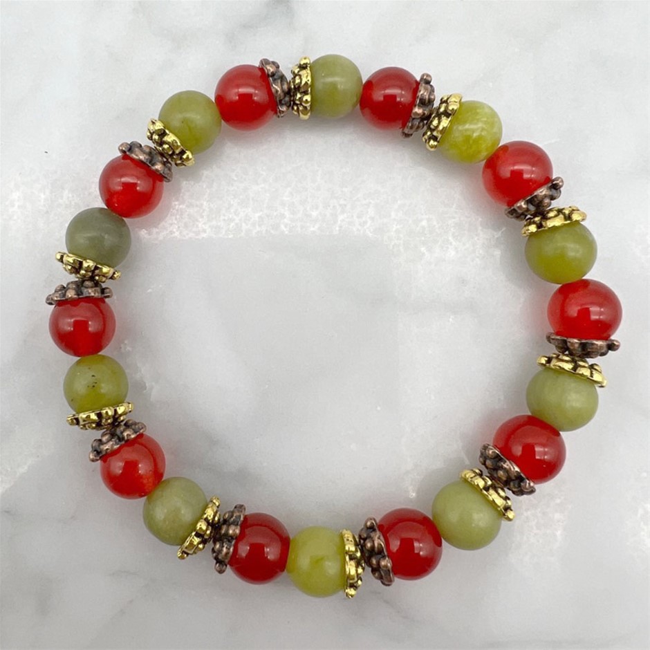 Peridot, Malaysia "Jade" Quartz & Rhinestone Spacer Beaded Bracelet