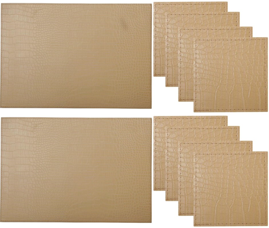 Maxwell & Williams: 2x Leather Look Alligator Coasters (10x10 cm, Tan) & 2x