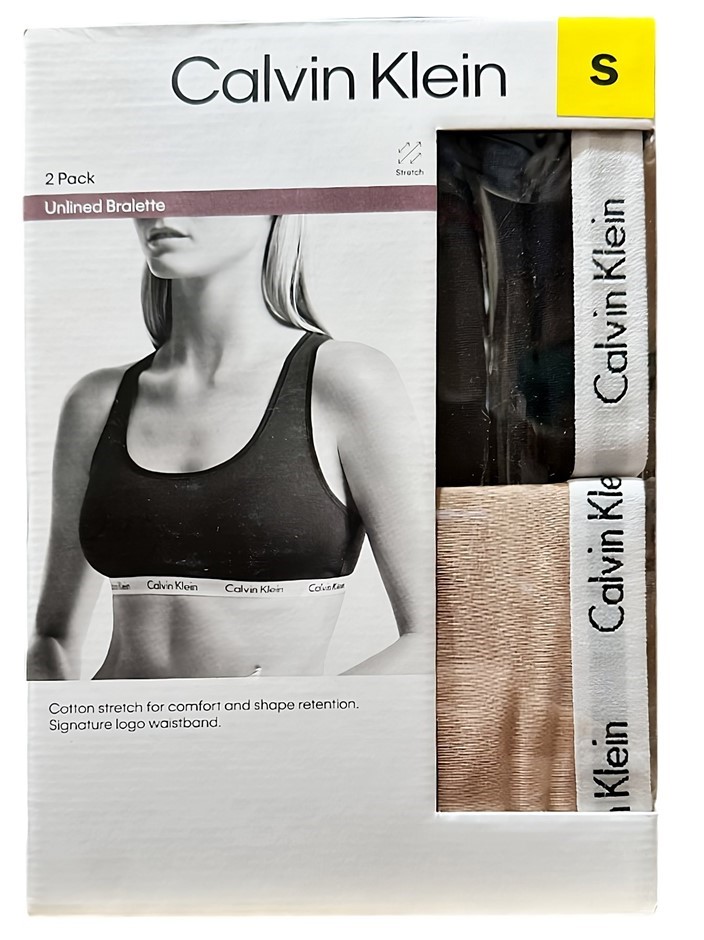2 PACK Calvin Klein Women’s Unlined Bralettes, Black/Brown, Size S (QP1114S
