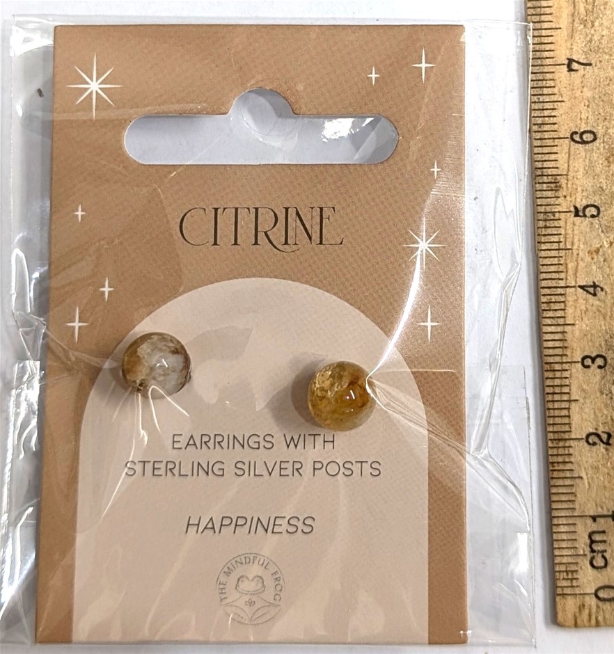 Sterling Silver Earrings with round CITRINE crystal Gemstone