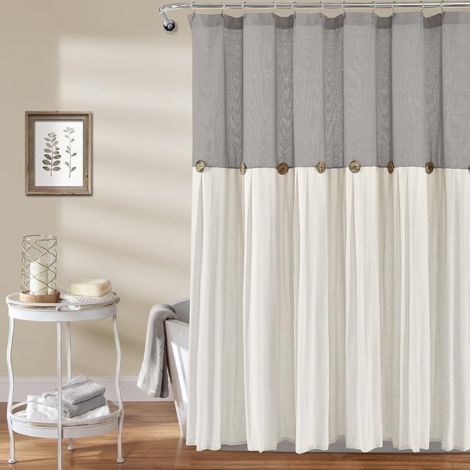 LUSH DECOR Linen Button Shower Curtain (1 Panel As Pictured). Size: 72" x 7