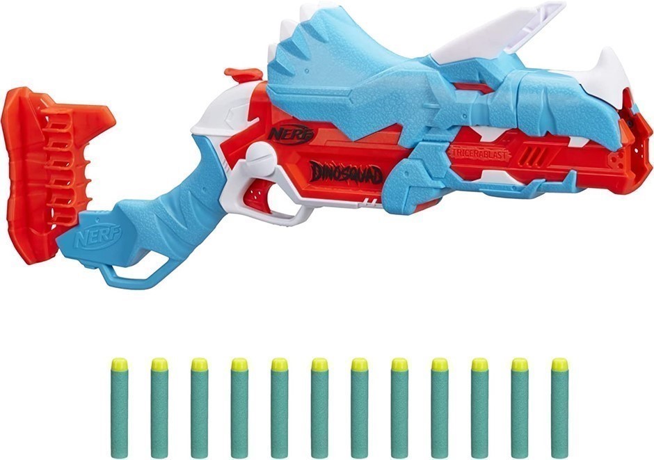 NERF DinoSquad Tricera-blast Dart Blaster, Break-Open 3-Dart Loading, 12 Of