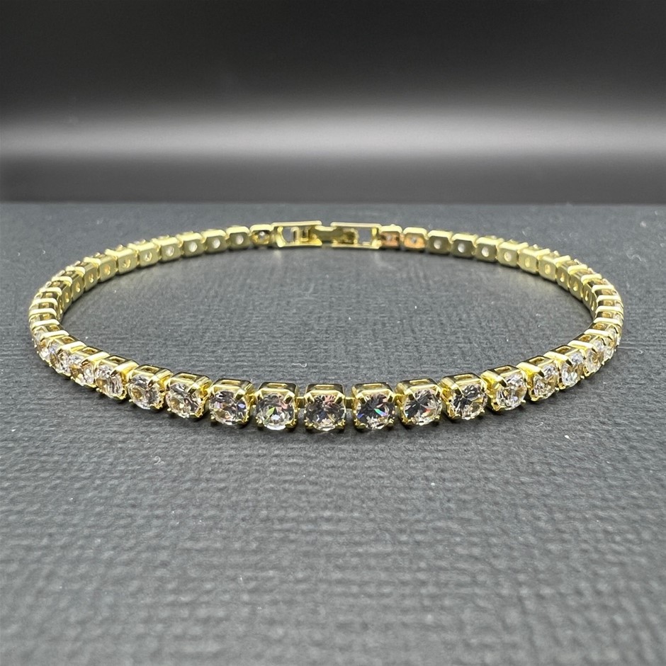 14K Gold-Filled 3mm Tennis Bracelet with Simulated Diamonds - 18cm