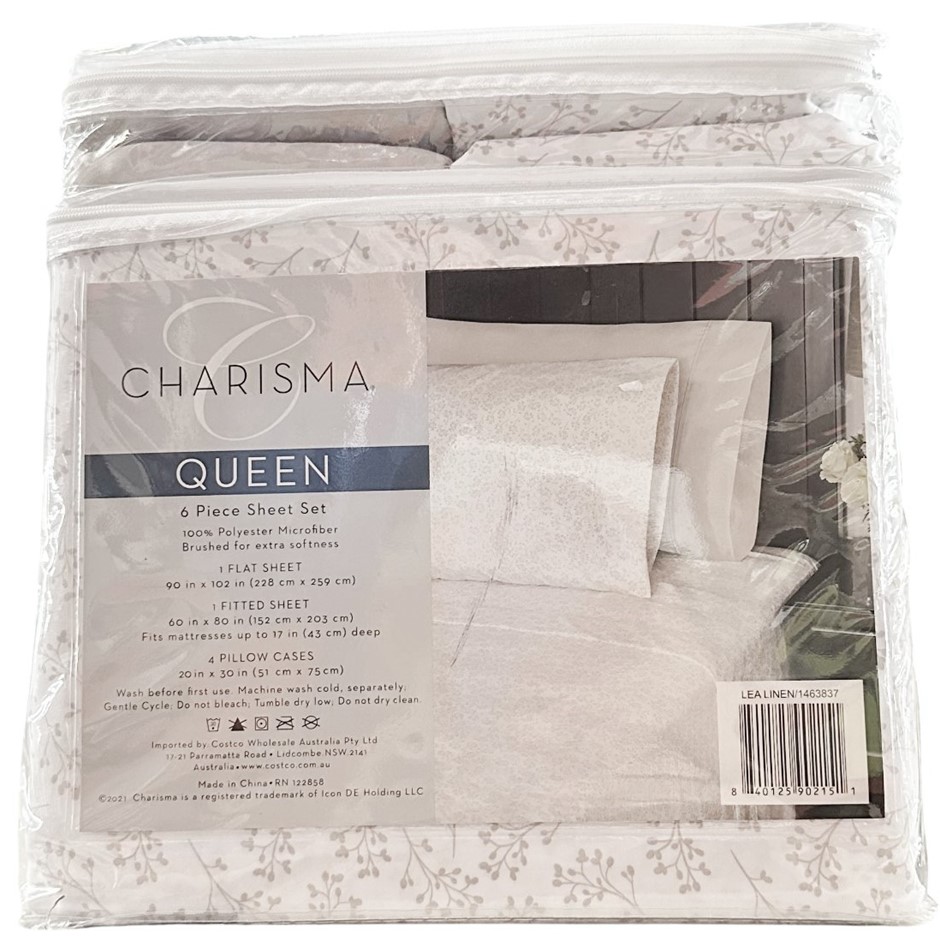 CHARISMA Queen 6 Piece Sheet Set, Lea Linen, 100% Polyester Microfiber.