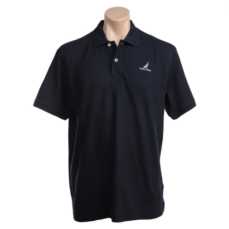 NAUTICA Men's Pique Polo, Size L, 100% Cotton, Navy/White (4NV). Buyers No