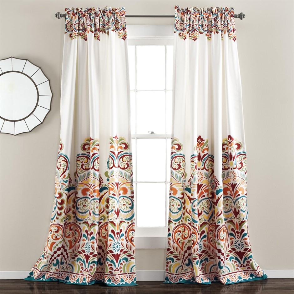 LUSH DECOR 16T001921 Clara Curtains Paisley Damask Print Bohemian Style Roo