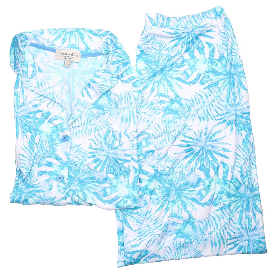 CARIBBEAN JOE Women's 2pc Set, Size S, Blue Floral. NB: top has faint stain