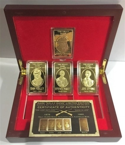 NED KELLY & GANG Set Of 4 x 1oz Ingots Display Box Finished 999 Silver