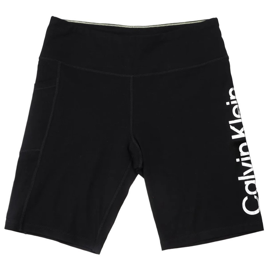 CALVIN KLEIN Women's Short Leggings, Size XS, 90% Cotton, Black/Silver (BSV