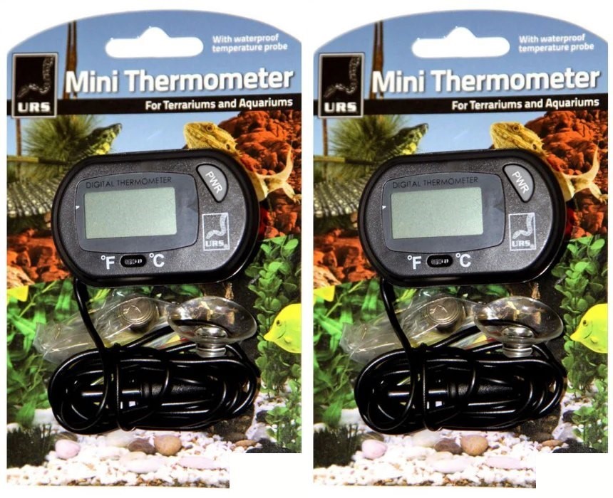 2 x URS Mini Digital Thermometer with Probe For Terrariums & Aquariums