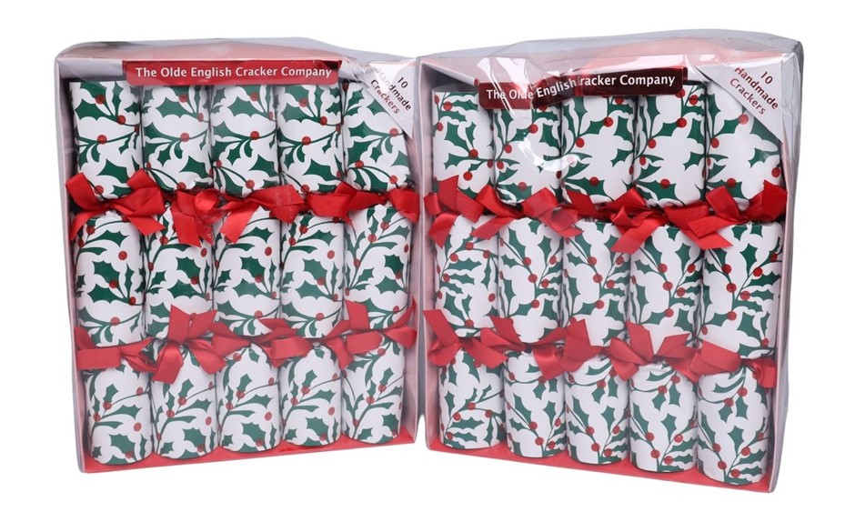 2 x THE OLDE ENGLISH COMPANY Pack of 10pc Hand-Made Christmas Crackers, Gre