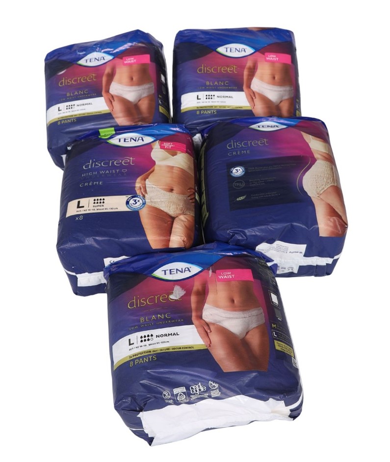 5 x TENA Disposable Discreet Women's Underwear Size Large.