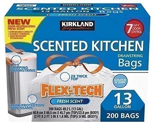 SIGNATURE Scented Kitchen Drawstring Bag Flex-Tech, 13 Gallon, 200 Bags (Bl