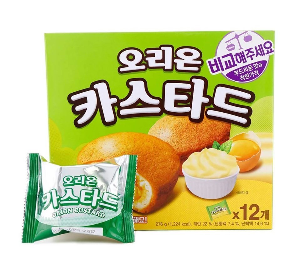 4 x Box of 12pk ORION Custard Soft Cake, 276g. NB: Damaged/squished boxes &